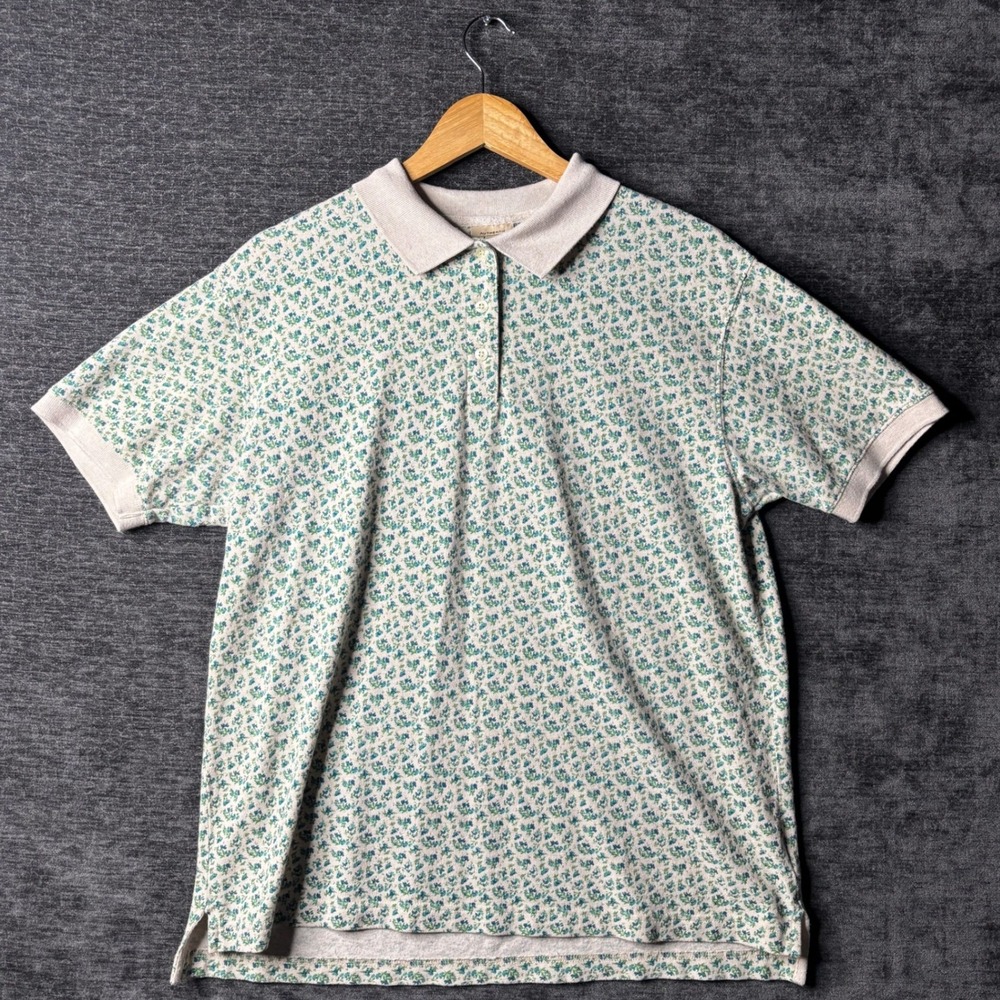 Vintage St Johns Bay Mens Large Floral Print Polo Shirt Short Sleeve Preppy Y2K